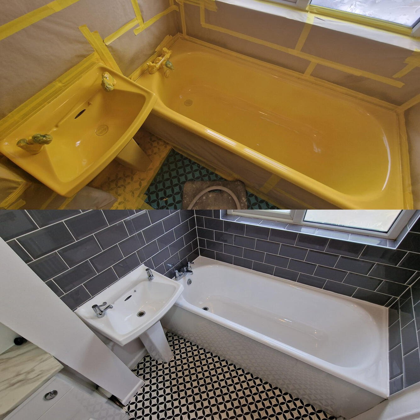 Before and after ceramic sink and steel bath re-enamelling in Boscombe, Bournemouth