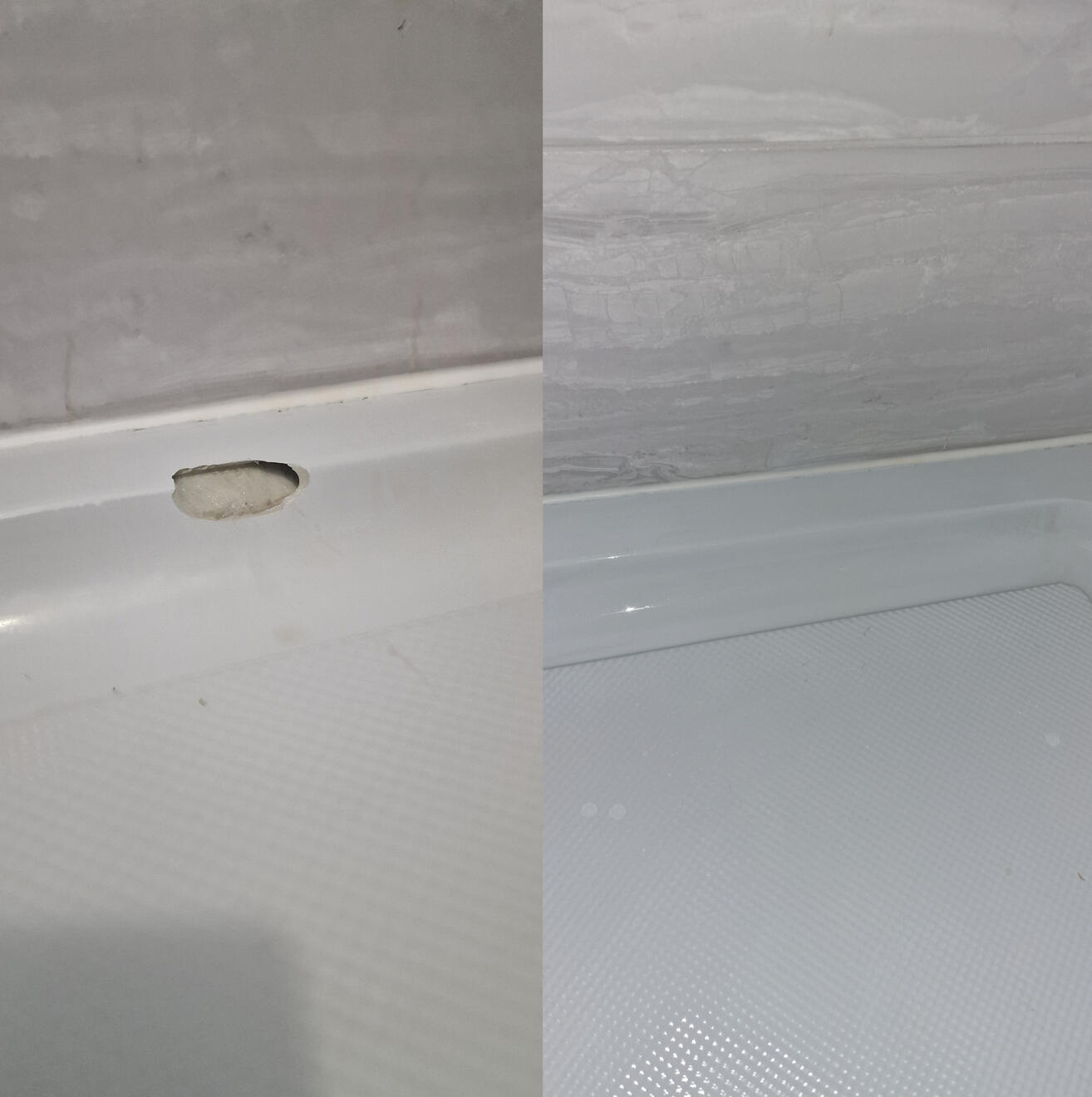 Before and after pictures of a shower Tray repair in Bournemouth
