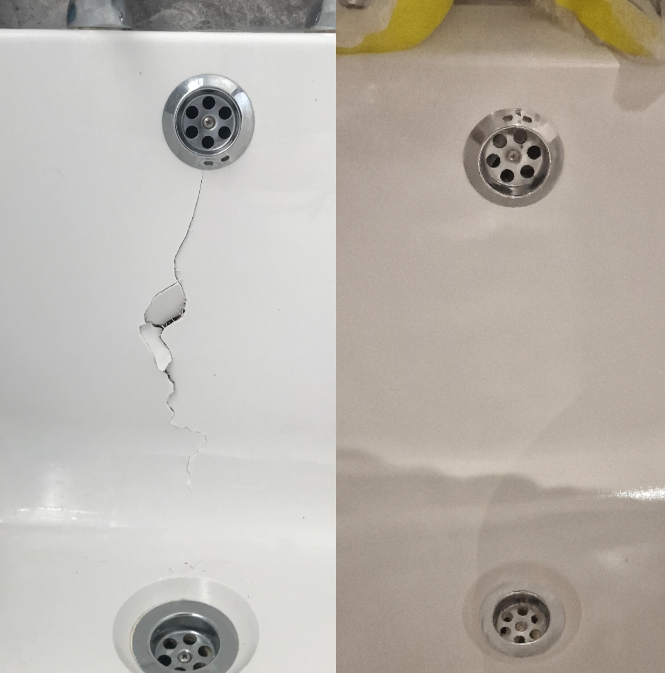 Acrylic Bath Crack Repair Before & After photos of an Acrylic Bath Crack Repair in Westbourne, Bournemouth