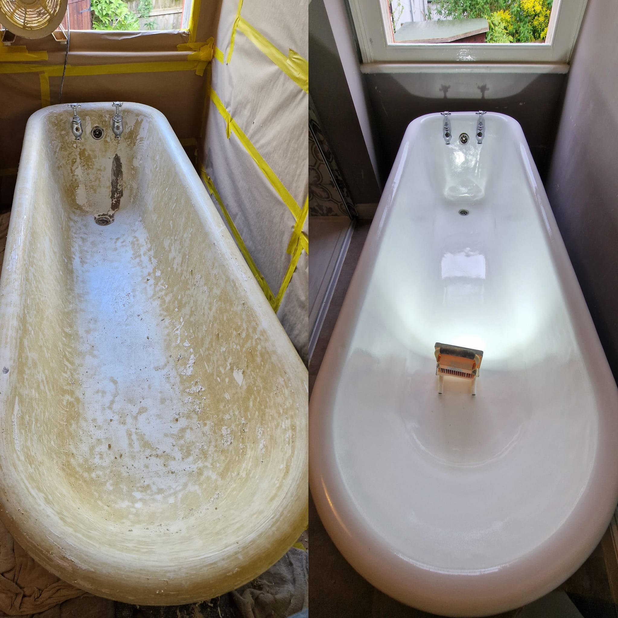 Before and after roll top cast iron bath re-enamelling in Westbourne, Bournemouth